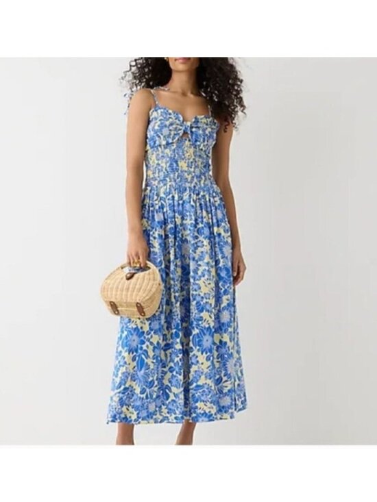 J. Crew Dresses & Skirts - J.Crew Collection Dress Womens XL Multicolor Floral Bow Smocked Maxi Sundress